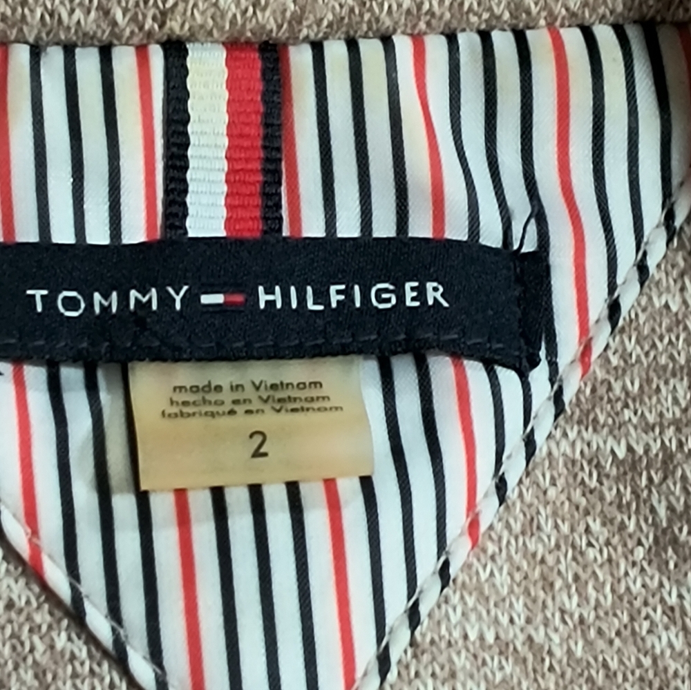 Tommy Hilfiger Women's Tan Marled Knit Blazer Elbow Patches Jacket Size 2 Preppy - Picture 4 of 16